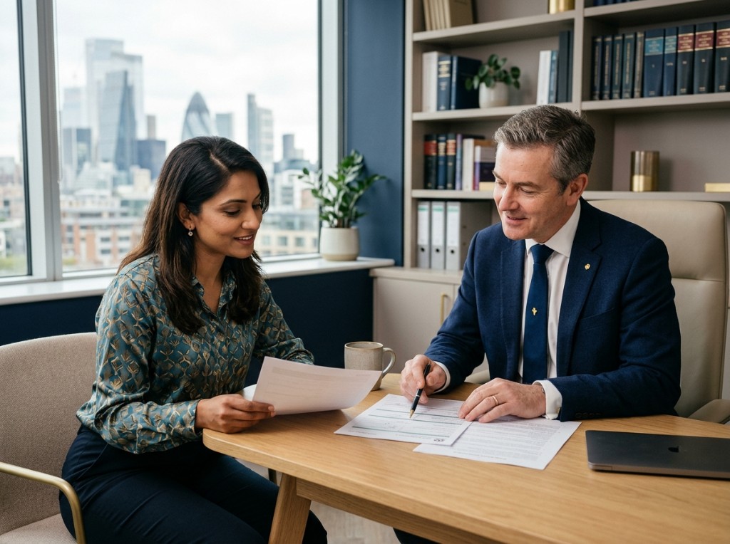 Ali Solicitors consultation — advisors reviewing documents together in a modern office